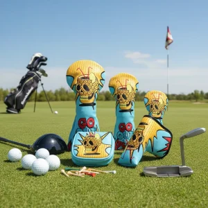 Custom Golf Head Covers High Quality Embroidery PU Leather Driver Wood Hybrid Club Covers OEM Golf Cover Putter Headcovers