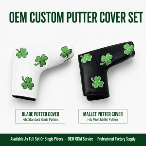 Custom Golf Head Covers White Black PU Leather Clover Embroidery Blade Putter OEM Supplier Golf Accessories