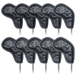Custom Golf Headcover All Black PU Leather Club Iron Golf Head Cover Set Golf Accessories