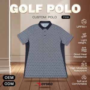 Custom Golf Polo Shirt Men’s Golf Apparel Geometric Print Performance Wear Moisture Wicking OEM Manufacturer