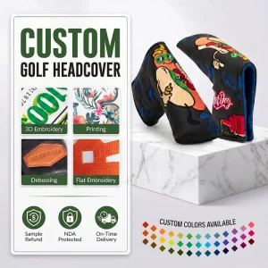 Custom Golf Putter Covers Magnetic Closure Golf Headcovers Leather Black Golf Blade Putter Head Cover