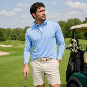 Custom Golf Quarter Zip Pullover UPF50+ Long Sleeve Shirt Breathable Quick Dry Performance Stretch Fabric 1/4 Zip Golf Pullovers
