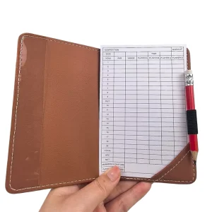 Custom Golf Scorecard Holder Leather Stamped Logo and Enamel Golf Ball Marker