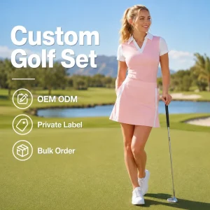 Custom Golf Set Women Pink Short Sleeve V Neck Polo Shirt with Athletic Skirt Quick Dry Tennis Fashion Sportswear Golf Set