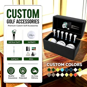 Custom Golf Tee Gift Set Golf Accessories Set with Leather Case Including Metal Green Fork and Spike Divot Tool