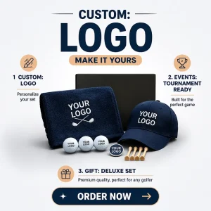 Custom Golf Tournament Gift Set With Printed Logo Towel Cap Balls Marker Tees for Corporate Club Promotion
