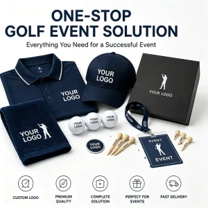 Custom Golf Tournament Giveaway Gift Set with Polo Shirt Golf Cap Towel Ball Marker Badge Lanyard Golf Club Event Promotion Kit