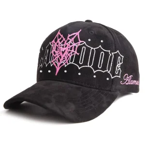 Custom Gorras Suede Cap Curved Brim Black 5 Panel Satin Lined Baseball Hat Sports Cap With Rhinestone