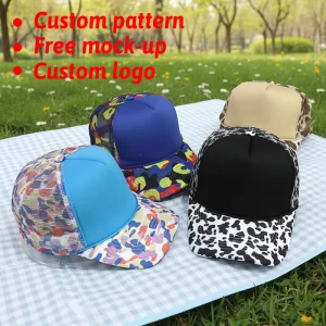 Custom High Quality 5 Panel Neon Leopard Print Foam Mesh Streetwear Trucker Caps Hat Foam Trucker Hat for Women