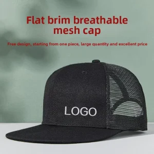 Custom Hip Hop Baseball Hat Breathable Cotton+Mesh 6 Panel Unisex Fashion Trendy Flat Embroidered Logo Adjustable Digital