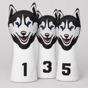 Custom Husky Golf Headcover Set PU Leather Animal Driver Fairway Wood Club Covers Embroidery Logo OEM