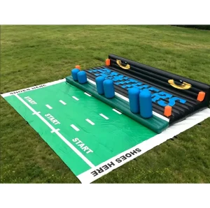 Custom Inflatable Touchdown Drive Obstacle Game 3 Lane Head to Head Football Rush Challenge Game With Fabric Mat