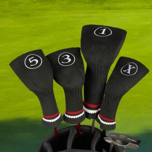 Custom Knitted PU Leather Golf Driver Headcover Short Plush Lining Embroidered Logo