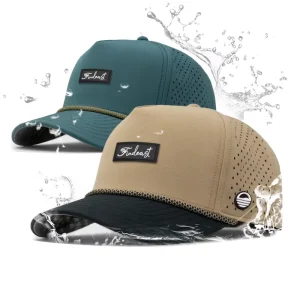 Custom Laser Cut Perforated 5 Panel Waterproof Cap Trucker Hat Curved Bill Performance Golf Hat With Mesh Rope