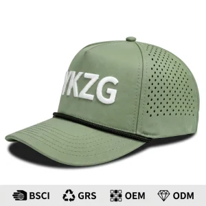 Custom Laser Perforated Performance Rope Hat Quick Dry 5 Panel Cap 3D Puff Embroidery GRS Sustainable High end Golf Brand Design