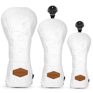 Custom Leather Golf Driver, Fairway Wood and Hybrid Head Covers, White