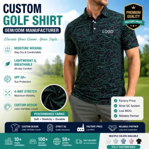 Custom Lightweight Breathable 4 way Stretch Men’s UPF 50+ Golf Shirt Quick Dry Golf T Shirt Polo Shirts Printed Golf Clothing