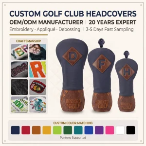 Custom Logo 3D Embroidery PU Leather Golf Driver and Fairway Wood Headcover OEM Manufacturer