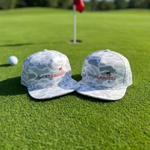 Custom Logo 5 Panel Flat Brim Camo Baseball Cap With Rope Laser cut Golf Club Outdoor Running Blank Baseball Cap