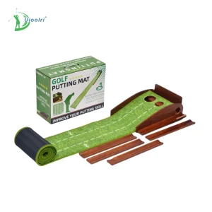 Custom Logo Anti Slip Wood Golf Putting Mat with Ball Return Office Home Training Putter