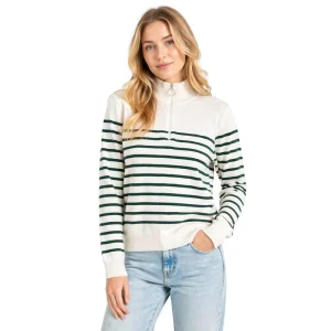 Custom Logo Autumn Winter Golf Tennis Half Zipper Knitted Sweater American Retro Women’s Casual Stripe Ribbed Knit