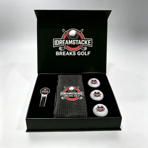 Custom Logo Corporate Tournament Giveaway with Golf Balls Wooden Tees Towel Ball Marker Divot Tool Magnetic Box Golf Gift Set