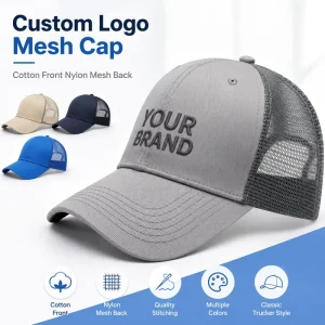 Custom Logo Cotton Front Nylon Mesh Cap Breathable Adjustable Curved Brim Baseball Hat Supplier