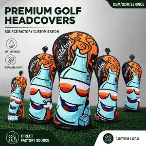 Custom Logo Driver Fairway Hybrid Headcovers Embroidery Black Premium PU Leather Golf Headcover