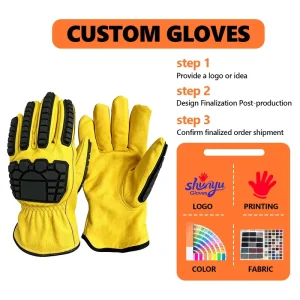 Custom Logo Durable Cowhide Leather Mechanic Gloves Elastic Wristband Flexible Anti Slip Anti Cut Waterproof Anti Collision