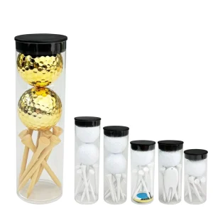 Custom Logo Durable Golf Ball and Tees Set Gold Plated on Transparent Packaging Custom Logo Rubber Material
