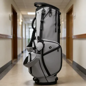Custom Logo Genuine Leather Golf Staff Stand Bag, Waterproof, Foldable, Zip and Magnetic Closure