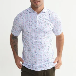 Custom Logo Golf Apparel Men Pattern Sublimation Printed Polyester Spandex 180gsm Stretch Sports Athletic Fit Polo Golf Shirts