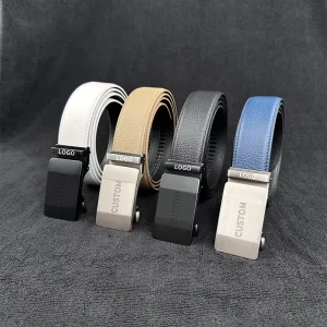 Custom Logo Golf Belt for Men Automatic Buckle Genuine Leather Faux Leather Sport Waist Belt