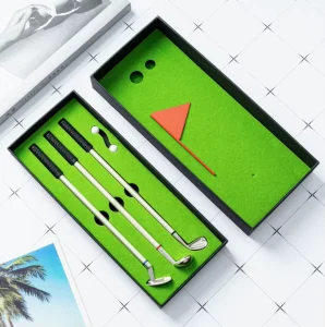 Custom Logo Golf Club Ballpoint Pen Set Novelty Promotional Gift Box for Corporate Event Tournament Prize