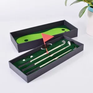 Custom Logo Golf Pen Set Desktop Gift Mini Green Driving Range Balls With Flag Metal Golf Club Pens