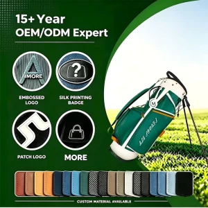 Custom Logo Golf Stand Bag PU Leather Green 5 Division Golf Bag