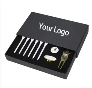 Custom Logo Golf Tee Durable Gift Box Die Cast Metal Sport Business Gift Set with Divot Tool Hat Clip Ball Marker