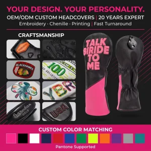 Custom Logo Golf Wood Headcover Set Driver Fairway Hybrid Putter Cover PU Leather Embroidery OEM Factory