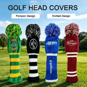 Custom Logo Knitted Wool Golf Headcover Golf Club Pompon Head Cover Golf
