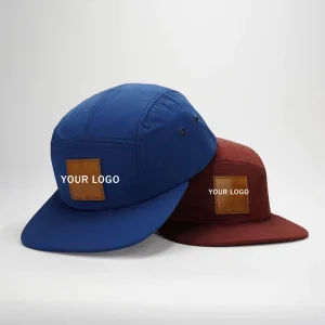 Custom Logo Leather Patch 5 Panel Camper Hat Waterproof Nylon Running Cap Sport Baseball Cap