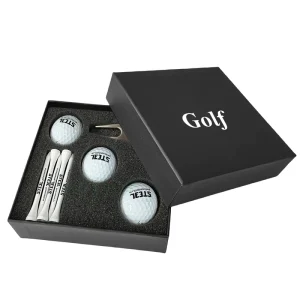 Custom Logo Magnetic Closure Handle Lid Base Embossing Logo Golf Gift Set Gold Black Rigid Packing Box with Ball Marker