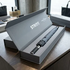 Custom Logo Manual Premium Cool Grey Windproof 23 Inch Footwear Accessories Straight Umbrella with Box