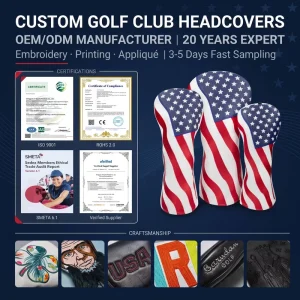 Custom Logo PU Leather Golf Driver Fairway Wood Headcover Embroidered OEM Factory Manufacturer