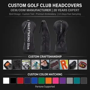 Custom Logo PU Leather Golf Driver Wood Headcover Elastic Closure 3D Embroidery Set OEM Factory