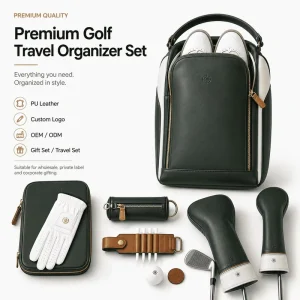 Custom Logo PU Leather Golf Gift Set with Head Cover Glove and Luxury Golf Accessories