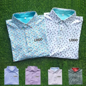 Custom Logo Pattern Stiff Collar Golf Shirts Lightweight Short Sleeve Moisture Wicking Dry Fit Golf Polo Shirt
