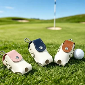 Custom Logo Portable Golf Bag PU Leather Mini Golf Ball Pouch with Belt Clip Tee Holder Valuables Bag