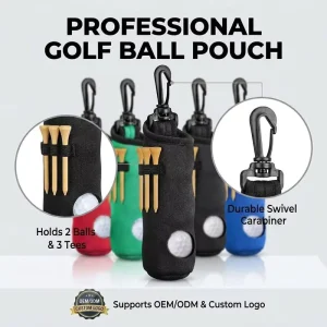 Custom Logo Print Neoprene Golf Ball Storage Sleeve Bag 3 Ball Tee Holder Carrier Pouch with Hook