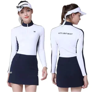 Custom Logo Printed Golf Apparel High Quality Slim Sports Breathable Stretch 1/4 Zipper Women’s Long Sleeve Shirts Tops Nylon