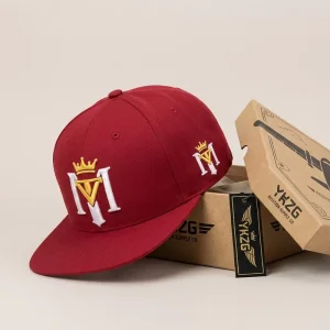 Custom Logo Red 3D Embroidery Crown Design Flat Brim Snapback Hat Adjustable Custom Baseball Cap